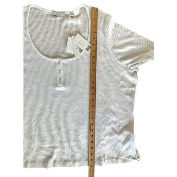 Vince Women's Short Sleeve Scoop Neck Henley Top Semi-Sheer Sz XXXL Optic White - Picture 12 of 12